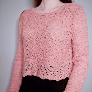 American Rag Dusty Pink Cropped Crochet Sweater
